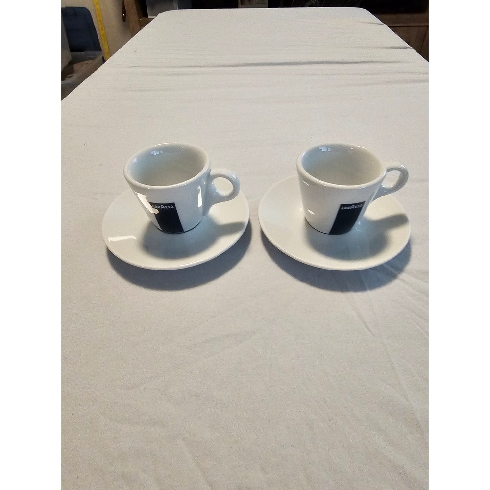 Lavazza Espresso Cup and Saucer Set of 2 White Apulum Porcelain Romania Logo